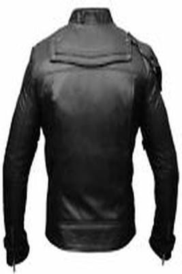 men's black genuine lambskin leather jacket quilted shoulder look motorbuycycle biker style 2