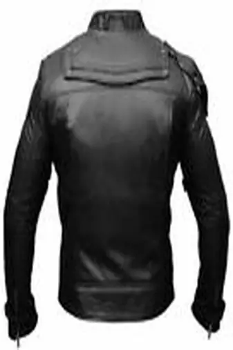 men's black genuine lambskin leather jacket quilted shoulder look motorbuycycle biker style