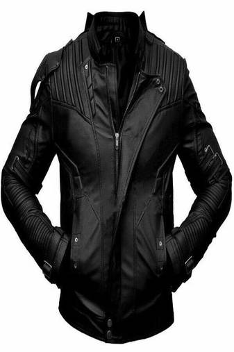 men's black genuine lambskin leather jacket quilted shoulder look motorbuycycle biker style