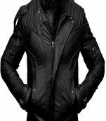 men's black lambskin leather biker jacket quilted shoulder detailing modern