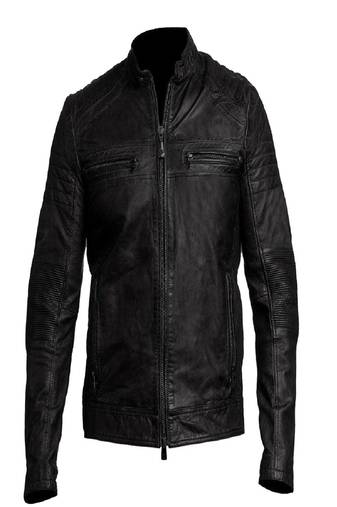 men's black genuine lambskin leather jacket zip & café racer biker style