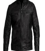 men's black genuine lambskin leather jacket zip & café racer biker style