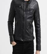 men's black genuine lambskin leather jacket multiple zip & café racer biker style