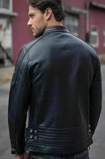 men's black genuine lambskin leather jacket brown strip & café racer biker style