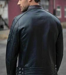 men's black genuine lambskin leather jacket brown strip & café racer biker style