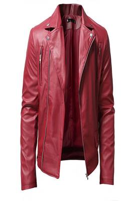men's red genuine lambskin leather jacket zipper biker style 1