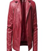 men's red genuine lambskin leather jacket zipper biker style