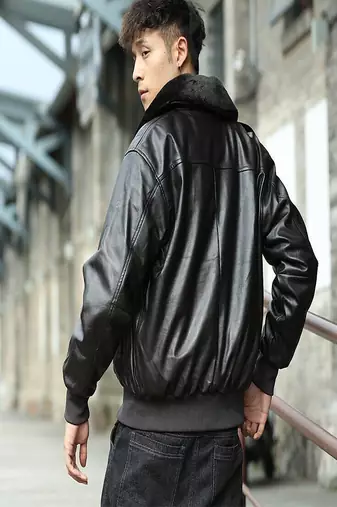  mens black genuine lambskin leather jacket knif cuffs & waistband envelope-style front pockets 