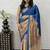Blue Color Heavy Mirror Work  Satin Silk  Saree
