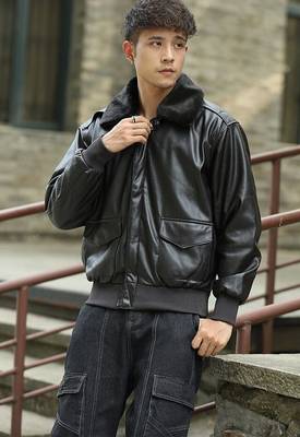  mens black genuine lambskin leather jacket knif cuffs & waistband envelope-style front pockets  3