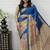 Blue Color Heavy Mirror Work  Satin Silk  Saree