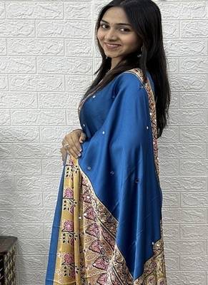 Blue Color Heavy Mirror Work  Satin Silk  Saree 3
