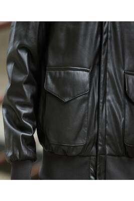  mens black genuine lambskin leather jacket knif cuffs & waistband envelope-style front pockets  4
