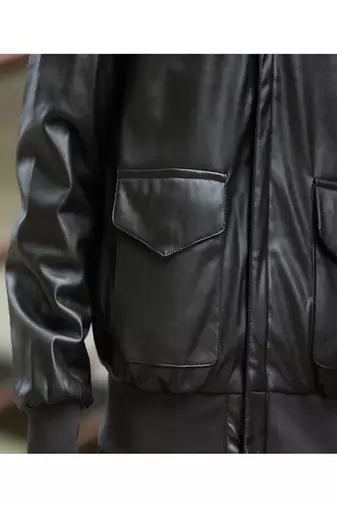  mens black genuine lambskin leather jacket knif cuffs & waistband envelope-style front pockets 