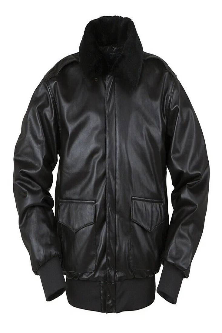  mens black genuine lambskin leather jacket knif cuffs & waistband envelope-style front pockets 