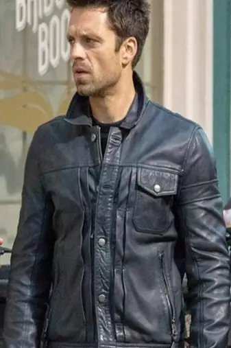 men's blue genuine lambskin leather jacket button pocket & café racer biker style