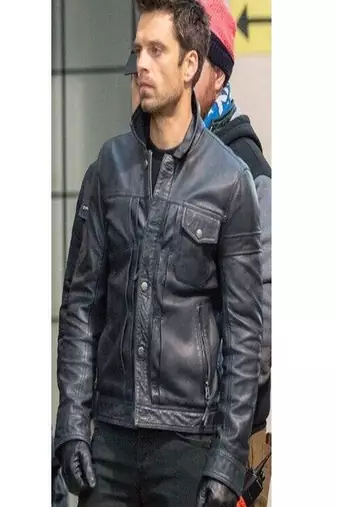 men's blue genuine lambskin leather jacket button pocket & café racer biker style