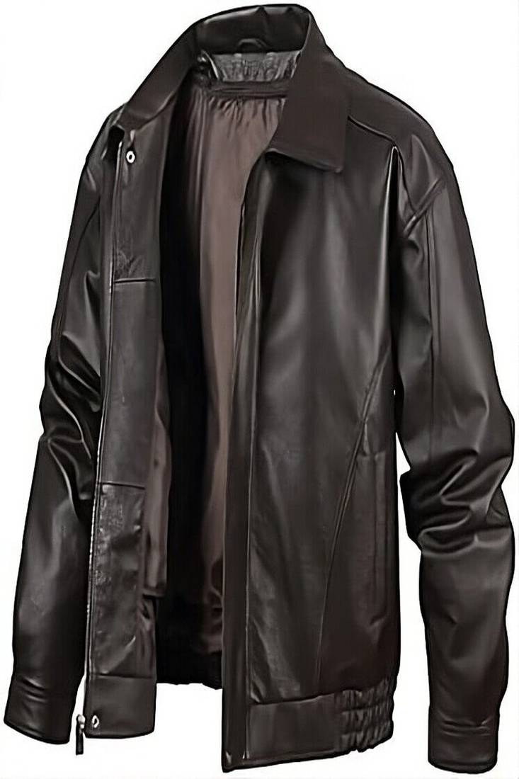 men's dark brown genuine lambskin leather jacket simple style