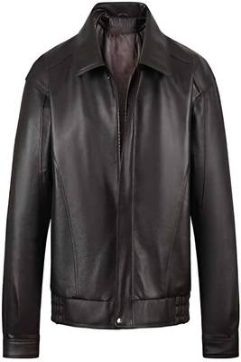 men's dark brown lambskin leather jacket classic zip up style premium 3