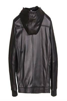 men's black hoodie genuine lambskin leather jacket zipper biker style 2