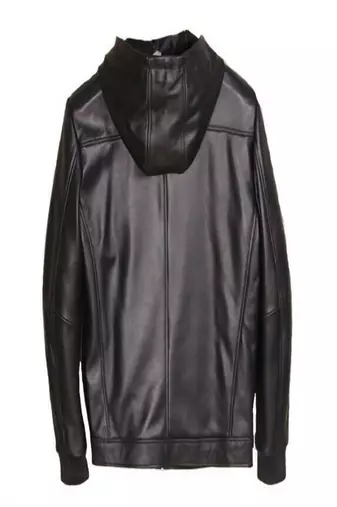 men's black hoodie genuine lambskin leather jacket zipper biker style