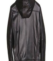 men's black hoodie genuine lambskin leather jacket zipper biker style
