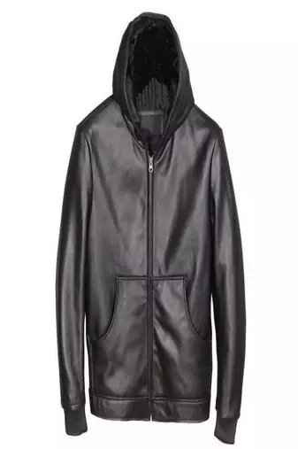 men's black hoodie genuine lambskin leather jacket zipper biker style