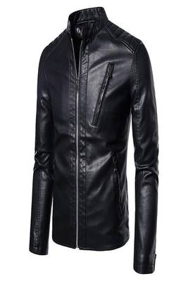 men's black genuine lambskin leather jacket ziper & café racer biker style 1