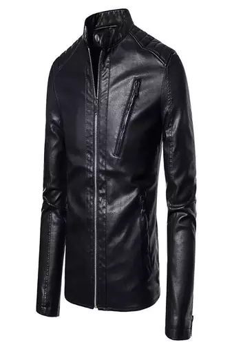 men's black genuine lambskin leather jacket ziper & café racer biker style