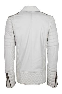 Men's off white genuine lambskin leather jacket- multiple zipper & quilterd shoulder biker style 2