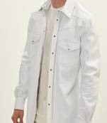 men's off white suede leather shirt classic zip up style