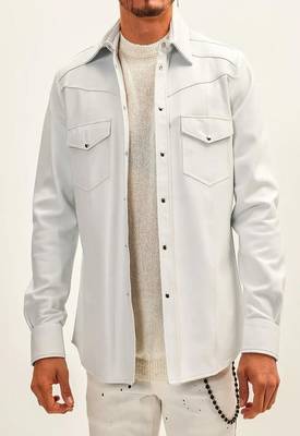 men's off white suede leather shirt classic zip up style 2
