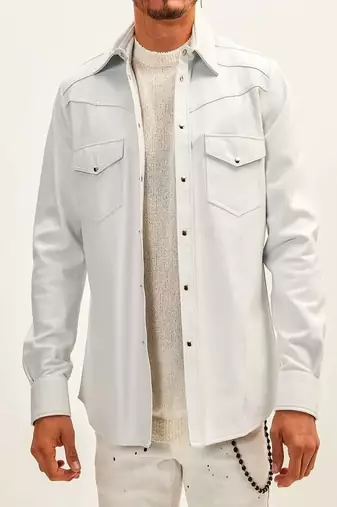 men's off white suede leather shirt classic zip up style