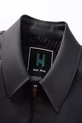 men's simple black genuine lambskin leather jacket zipper style
