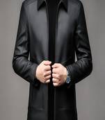 men's simple black genuine lambskin leather jacket zipper style