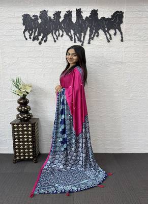 Pink Color Heavy Mirror Work  Satin Silk  Saree 3