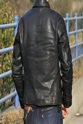 men's simple black genuine lambskin leather button jacket style 2