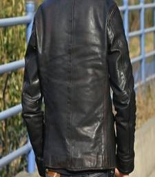 men's simple black genuine lambskin leather button jacket style