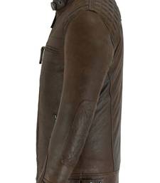 men's  dark brown genuine lambskin leather jacket zipper look biker style