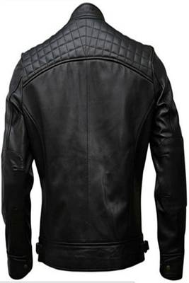 men's black genuine lambskin leather jacket ziper & café racer  quilted hand biker style 2