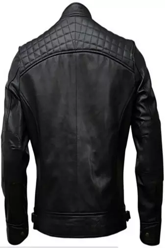 men's black genuine lambskin leather jacket ziper & café racer  quilted hand biker style