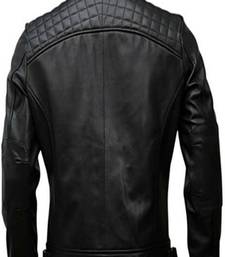 men's black genuine lambskin leather jacket ziper & café racer  quilted hand biker style