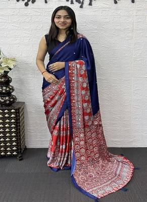 Purple Color Heavy Mirror Work  Satin Silk  Saree 1