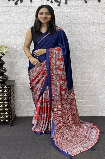 Purple Color Heavy Mirror Work  Satin Silk  Saree