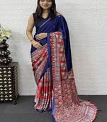 Purple Color Heavy Mirror Work  Satin Silk  Saree