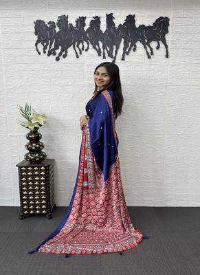 Purple Color Heavy Mirror Work  Satin Silk  Saree 3