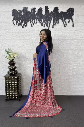 Purple Color Heavy Mirror Work  Satin Silk  Saree