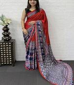 Red Color Heavy Mirror Work  Satin Silk  Saree