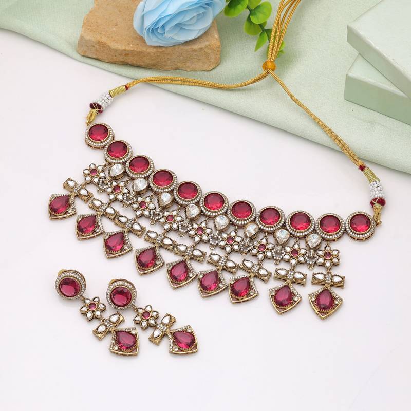 Rani color american diamond necklace set