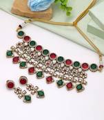 Maroon & green color american diamond necklace set